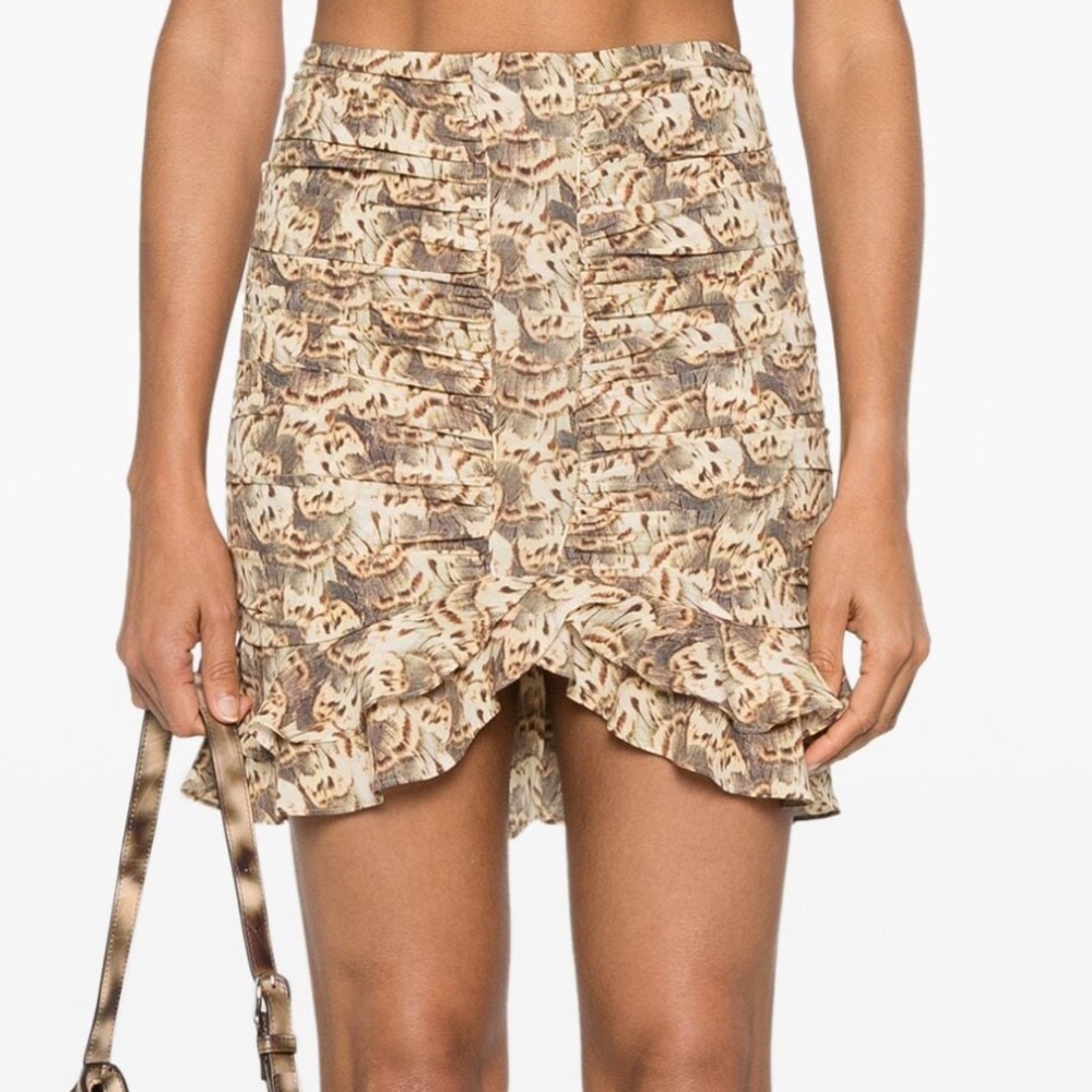 ✨NWT✨ Isabel Marant Milendi Gathered Silk Organza Skirt Graphic Print Beige 36